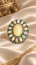Vintage Inspired Opal and Emerald Ring with Diamonds