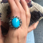 Vintage Style Persian Turquoise Ring in Sterling Silver with Rose-Cut Diamonds – Handcrafted Luxury Statement Jewelry