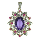 Vintage-Inspired Amethyst Pendant with Ruby & Diamond in 925 Sterling Silver