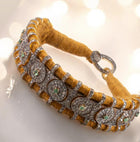 Handcrafted Vintage-Style Sterling Silver Bracelet with Zambian Emeralds & Melee Diamonds – Antique Fabric Base Design