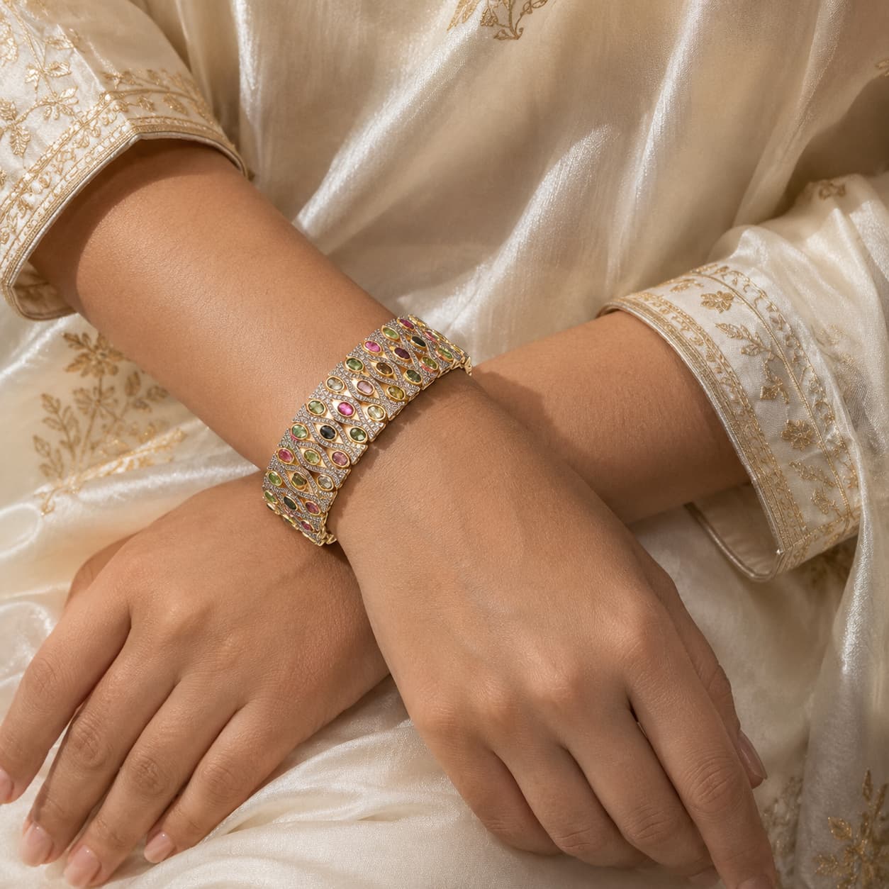 Victorian Multi-Tourmaline Bracelet with Diamond Pave